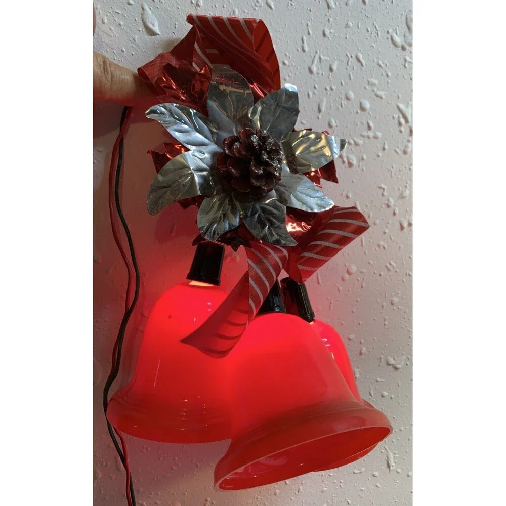 Vintage Christmas 3 Bell Cluster With Flower Light Up Swag World Wide Prop Box